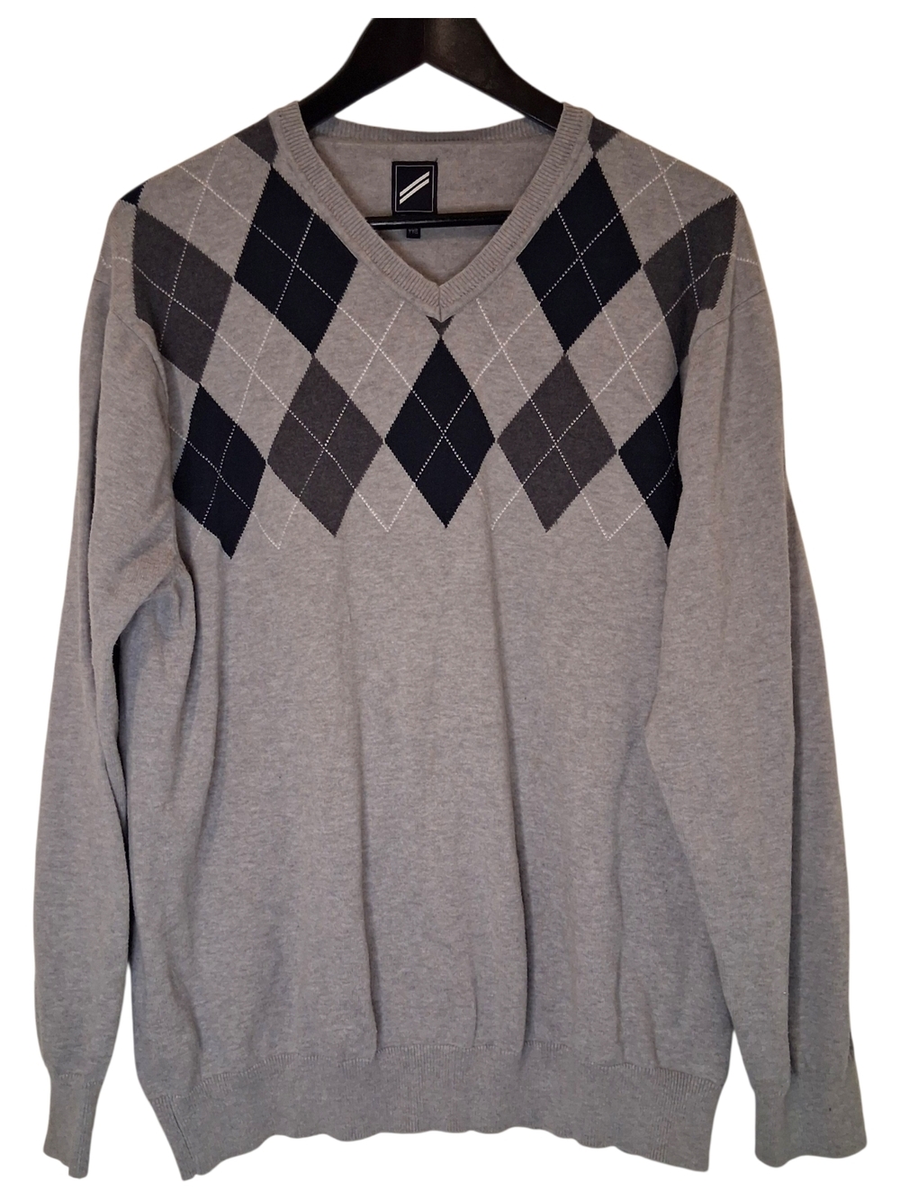 Daniel Hechter Men’s Argyle V-Neck Gray, Navy Blue 100% Cotton Sweater XXL